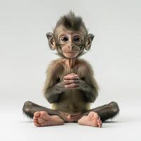 A baby monkey sitting in the middle of the floor photo