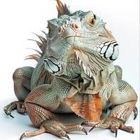 An iguana is sitting on the ground photo