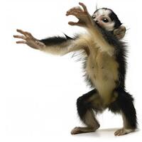 A monkey reaching up to grab something photo