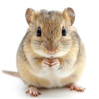 A small brown mouse is sitting on its hind legs photo