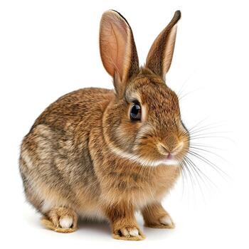 A brown rabbit is sitting on a white background photo