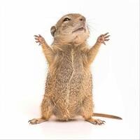 A ground squirrel is standing up with its hands up photo