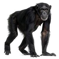 A chimpan standing in front of a white background photo