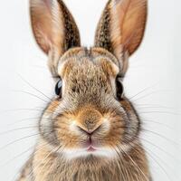 A close up of a rabbit with its ears up photo