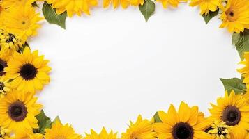 Yellow sunflowers arranged in a square frame on a white background photo