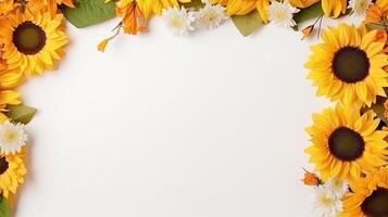 Yellow sunflowers and white daisies arranged in a square frame photo