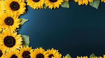 Sunflowers on a blue background with a black frame photo