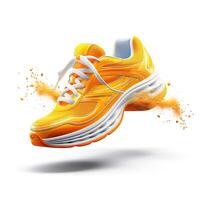 An orange running shoe with splashes on it photo