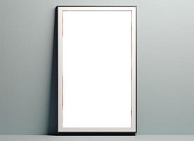 Blank white frame on a wall with a light photo