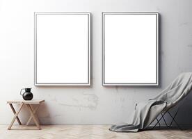 Two blank frames on a wall in a room photo