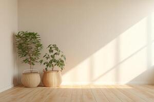 Empty room with two potted plants and a window photo