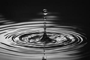 Water droplet falling creating concentric ripples on water surface photo