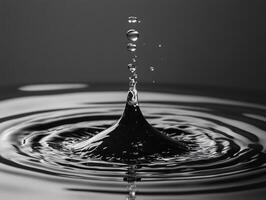 Water droplet falling creating concentric ripples on water surface photo