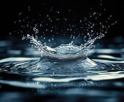 Water splashing on black background creating crown shape photo