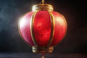 Red and gold chinese paper lantern hanging in the air photo