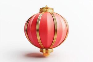 Red and gold chinese paper lantern standing on white background photo