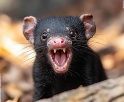 Tasmanian devil showing teeth growling in nature photo