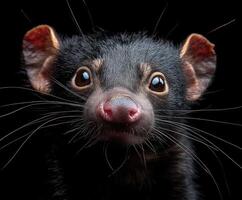 Curious tasmanian devil peeking from behind tree photo