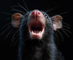 Tasmanian devil showing teeth growling in nature photo