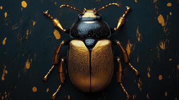 Golden beetle posing on a black and gold background photo