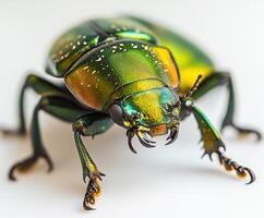 Metallic beetle posing on white background photo