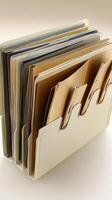 Overflowing file folders expanding out of filing box photo