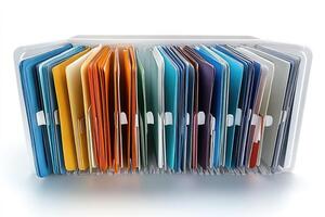 Card index system organizing information with colorful files photo