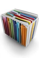 Card index system organizing information with colorful files photo