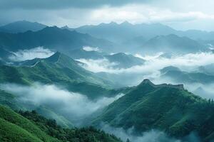 The great wall of china disappearing into the clouds photo