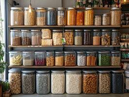 Grocery store displaying local products in sustainable bulk bins photo