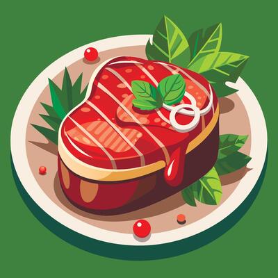 Steak with sauce and herbs on a plate