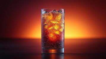 Very Long Cylinder Glass Filled with Cola Bubbles in a Realistic Modern Photo Setting