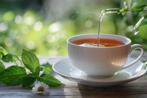 Refreshing Tea Beverage Served in a Beautiful Cup with Natural Ingredients and Aromatic Flavors photo