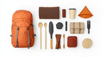Essential Adventure Equipment for Camping and Climbing - Backpack, Utensils, Blanket, and More photo