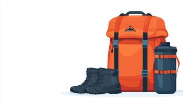Essential Adventure Equipment for Camping and Climbing - Backpack, Boots, and Water Bottle photo