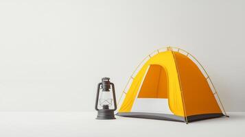 Bright Yellow Camping Tent and Classic Lantern - Essential Adventure Equipment for Camping and Climbing Enthusiasts photo