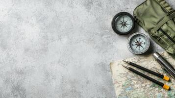 Compass, compass, and pen on a map photo