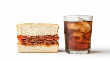 Delicious Sandwich with Iced Drink on White Background Perfect for Lunch Break Concepts photo