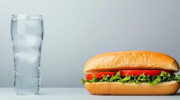 Fresh Sandwich and Iced Water on a Lunch Break - Healthy Meal Concept with Refreshing Beverage photo