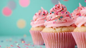 Colorful Cupcakes with Sprinkles for a Fun Party Celebration on a Vibrant Background photo