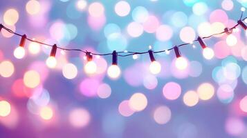 Colorful String Lights Against Blurred Bokeh Background for Festive Party Celebrations and Events photo