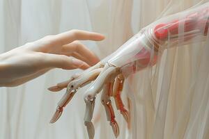 Human and Robot Hand Connection - Futuristic Touch in Technology and AI Interaction photo
