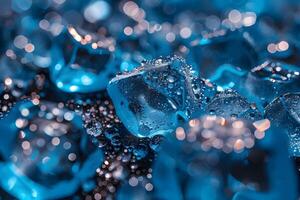 Abstract Concept of Water Droplets on Blue Ice with Bokeh Effect for Artistic Background Design photo