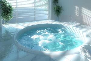 Serene Jacuzzi Spa in Sunlit Modern Bathroom for Relaxation photo