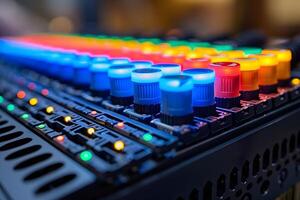 Vibrant LED Mixing Console for Dynamic Visual and Audio Production photo