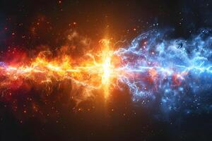 Dynamic Clash of Fire and Ice Elements in Vibrant Energy Display photo