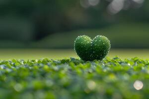 Heart-Shaped Dew-Kissed Leaf in Lush Greenery - Nature's Serenity for Environmental Themes photo