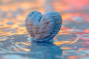 Heart-Shaped Ceramic Figure on Reflective Water Surface at Sunset photo