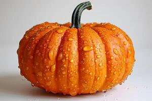 Fresh Pumpkin with Water Droplets for Autumn Decor and Harvest Themes photo
