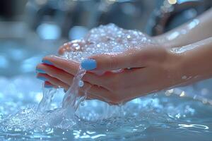 Refreshing Clean Water Flow Over Hands Concept of Hygiene and Purity photo